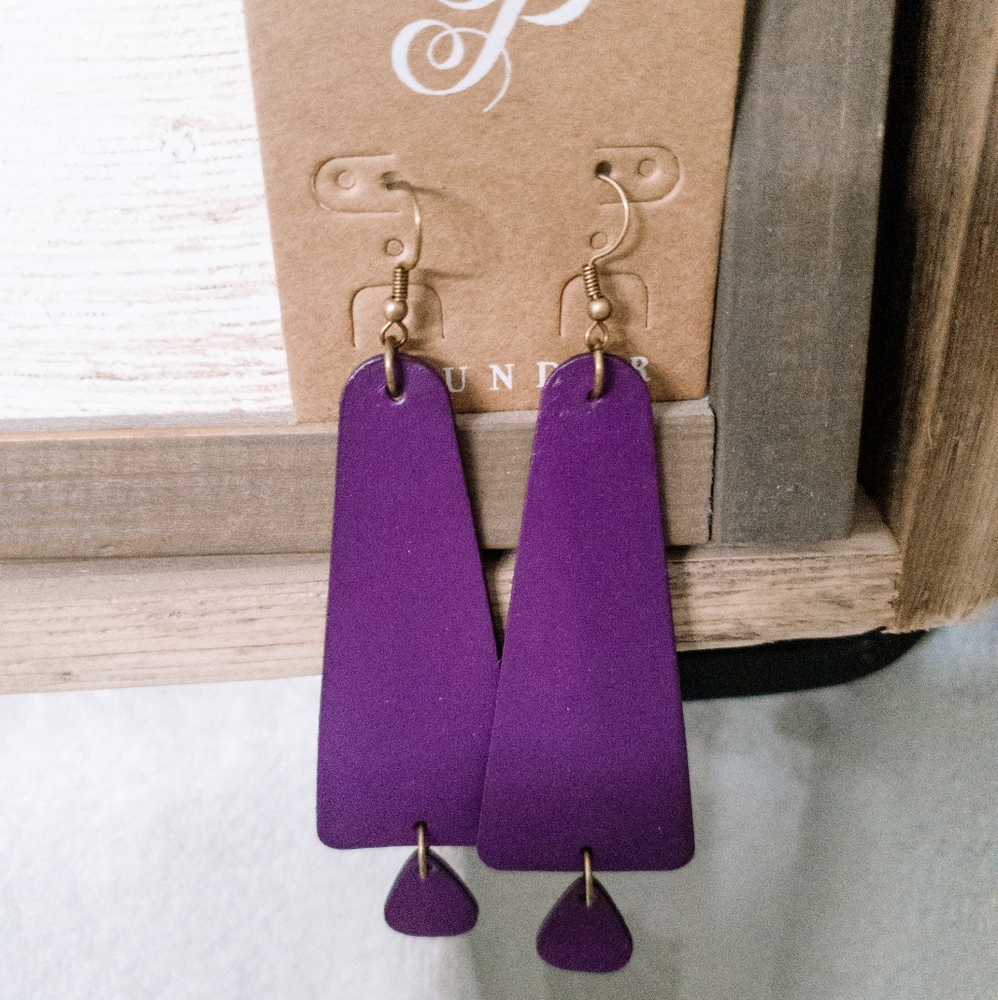 Purple leather earrings